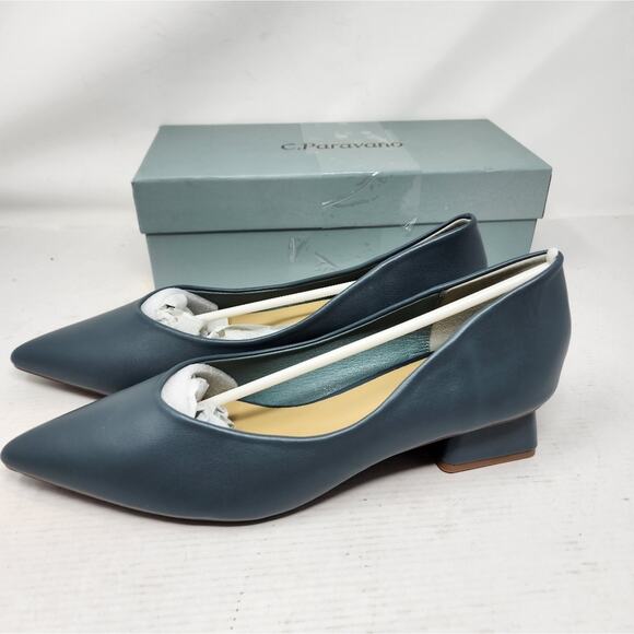C. Paravano Teal Blue Low Heels Block Heel Pointed Toe Women's Size 9  New - Picture 3 of 11